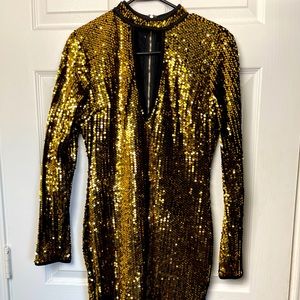 Gold long sleeve mini Sequins dress